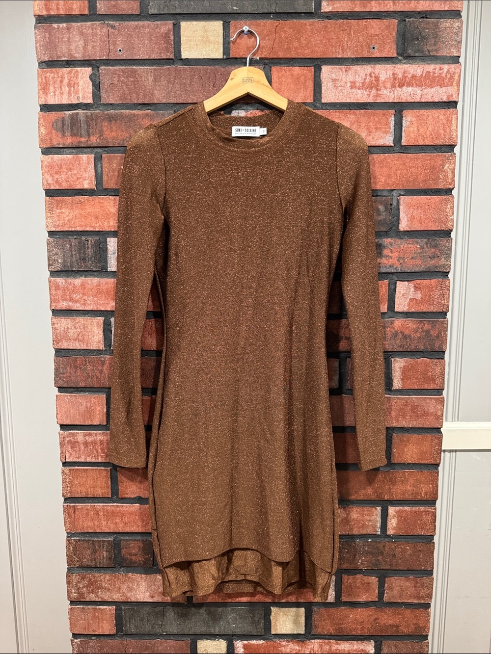 Suki + Solaine Shimmery Copper-Brown Long Sleeve  Dress